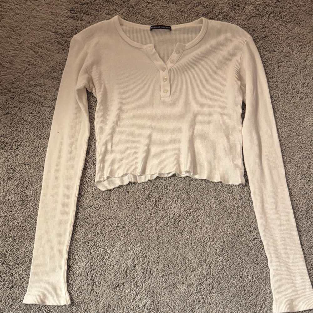 Brandy Melville White Long Sleeve Henley Top